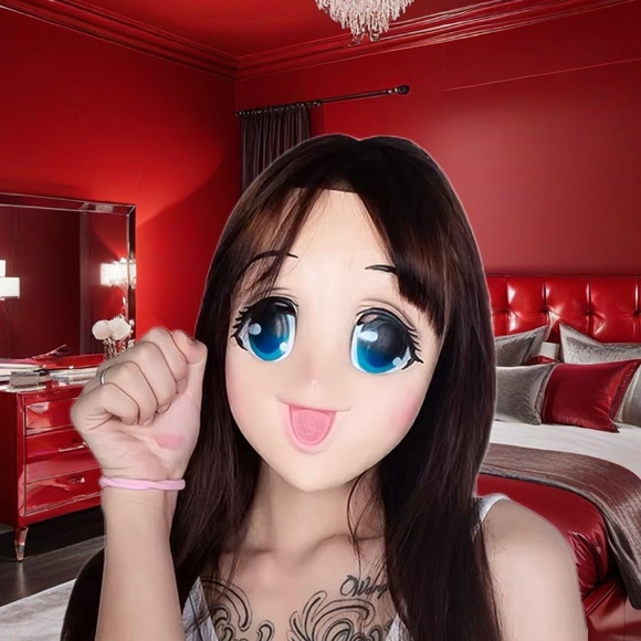 Sissy Anime Cosplay Mask Beauty Girl Latex Half Face Cartoon Character - Picture 2 of 5